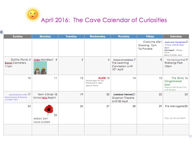 April Cave Calendar of Curiosities