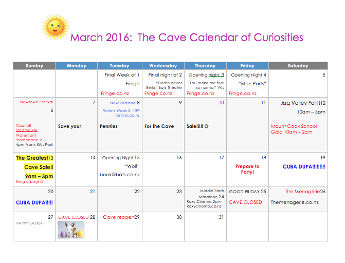 March 2016 Cave Calendar of Curiosities